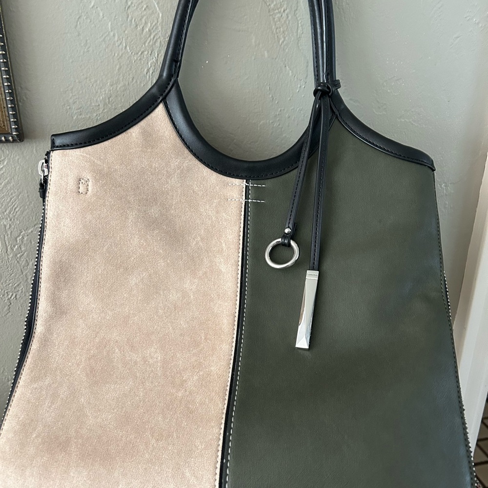 Calvin Klein Black and Olive Shoulder Bag